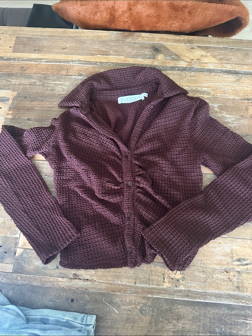 Astr Burgundy Waffle Knit Button-Up Cardigan